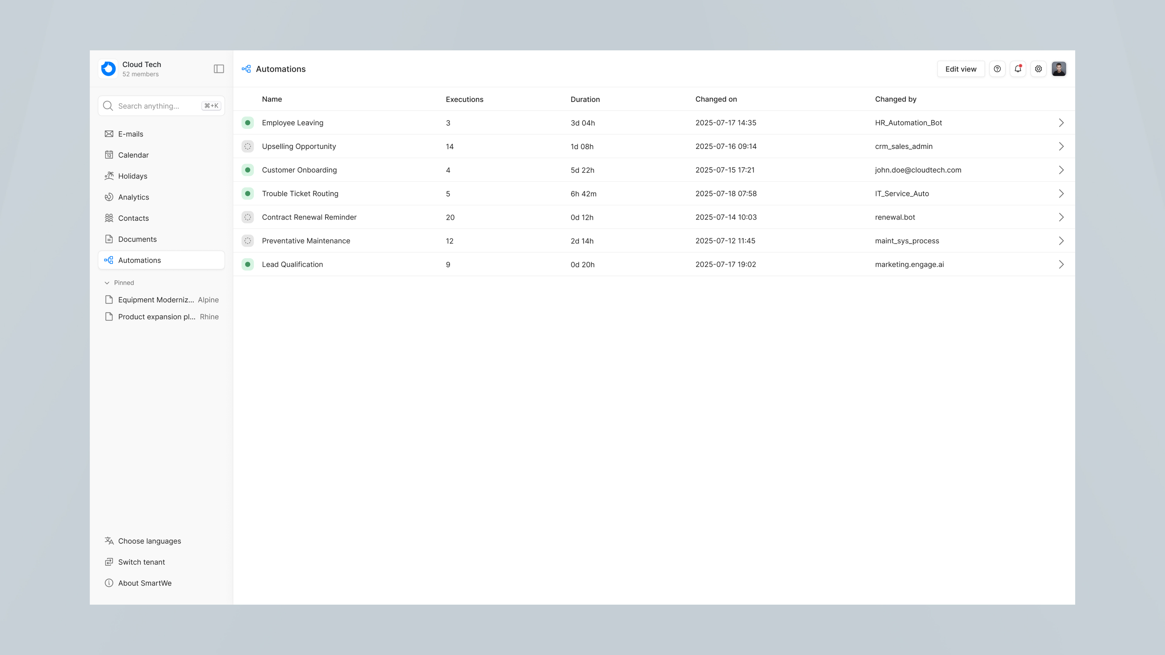 Automations List Screenshot