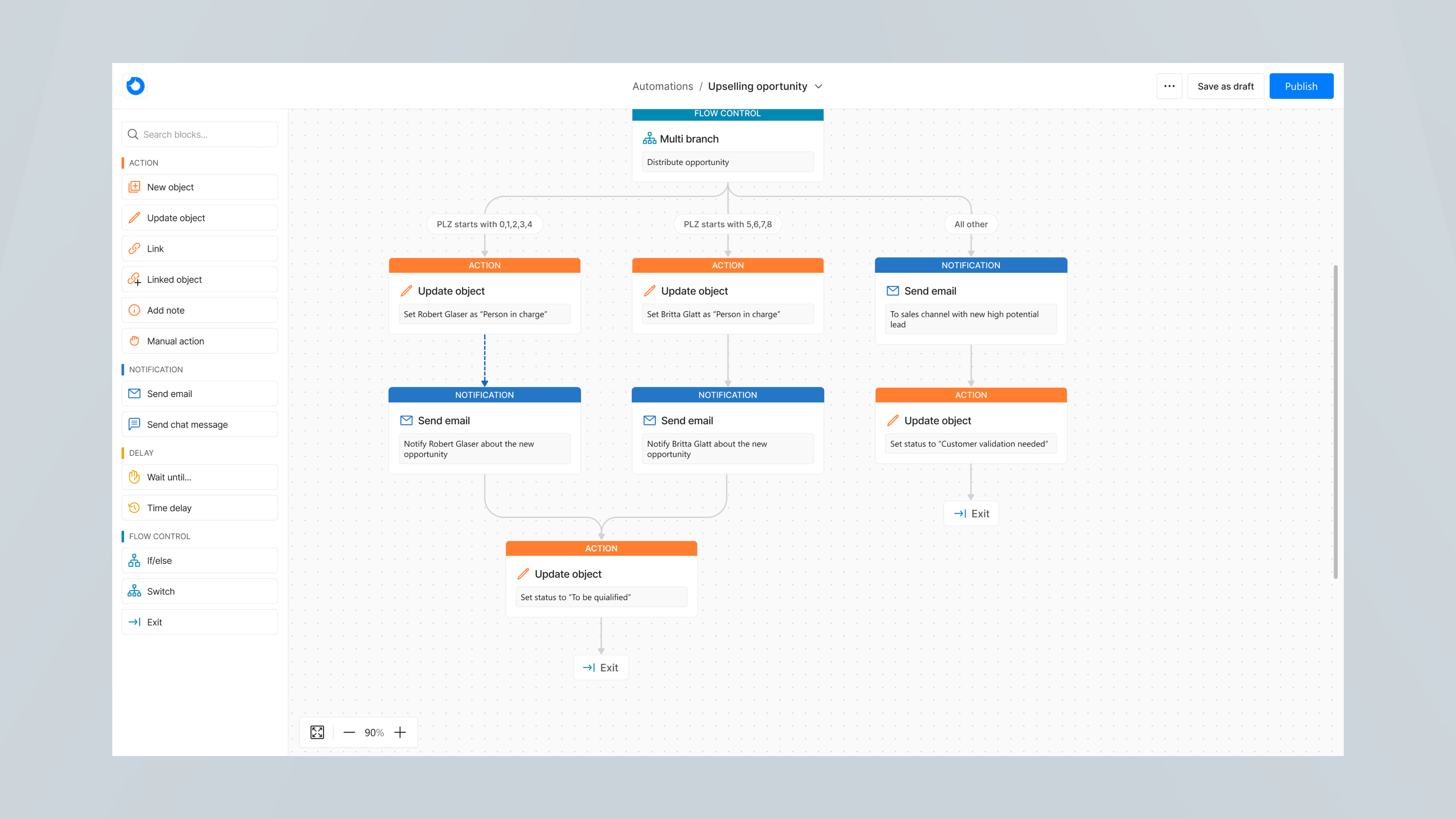 Upselling Opportunity Workflow Screenshot