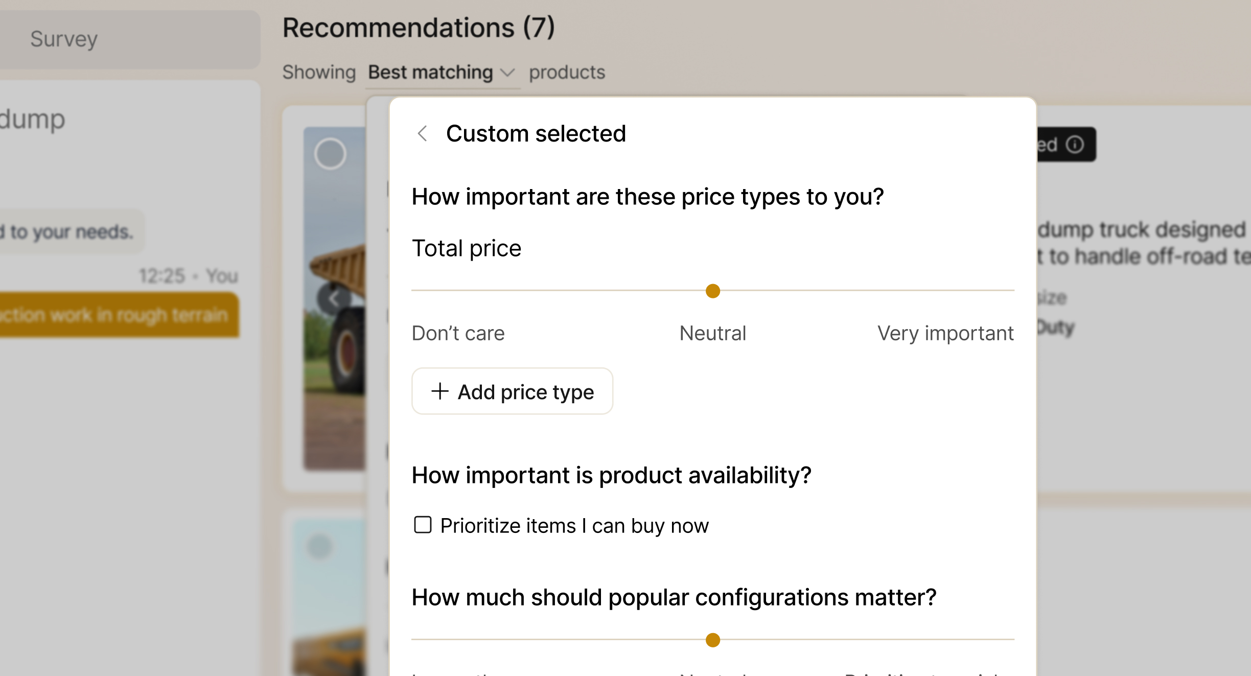 Price importance slider UI